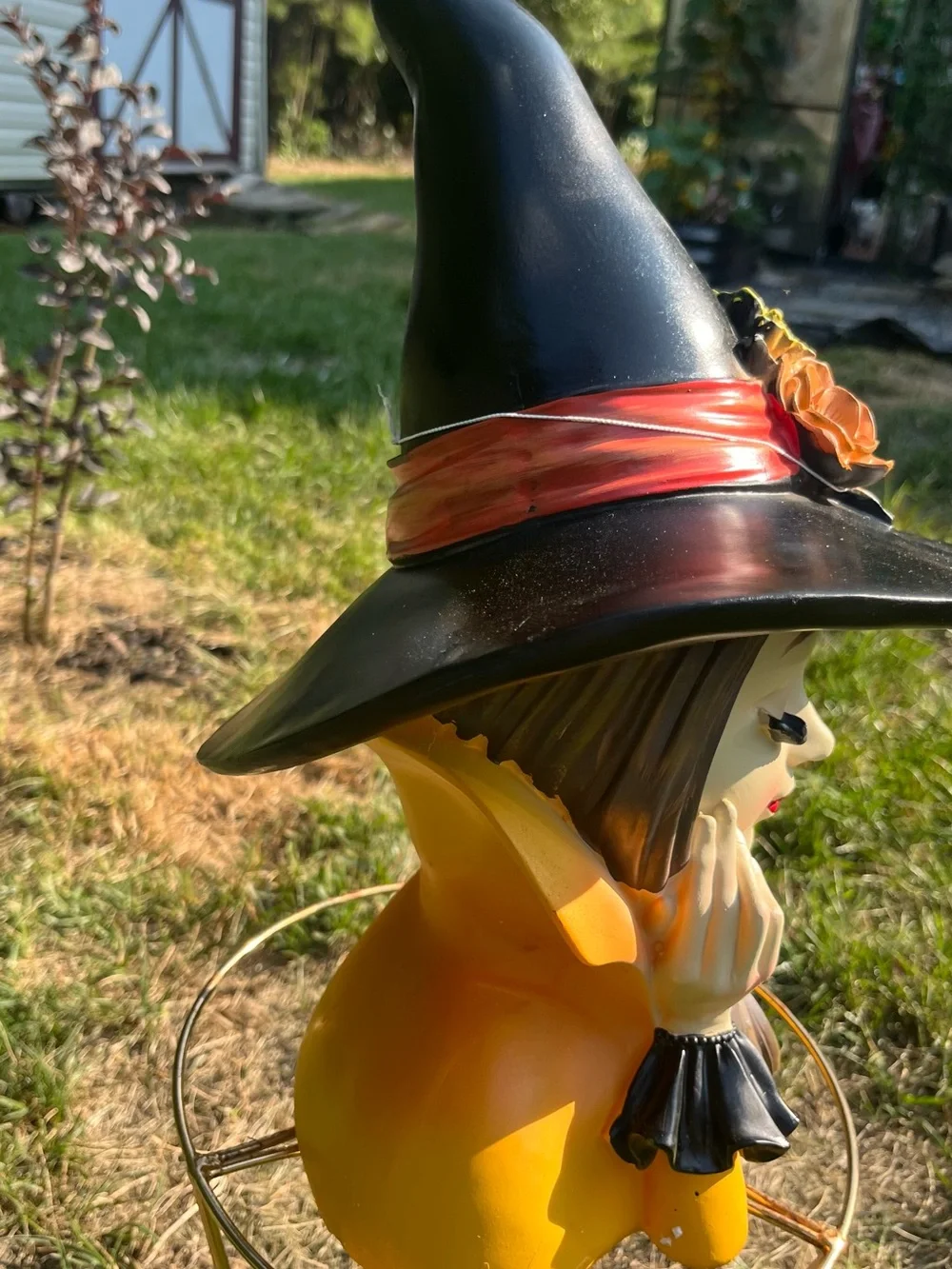 Decorative Witch Bust Figurine in Orange and Black